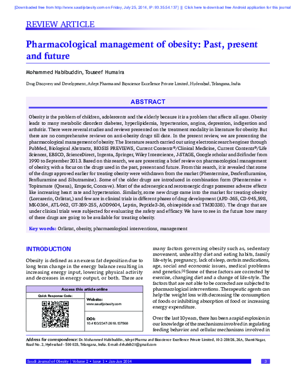 (PDF) Pharmacological management of obesity: Past, present and future