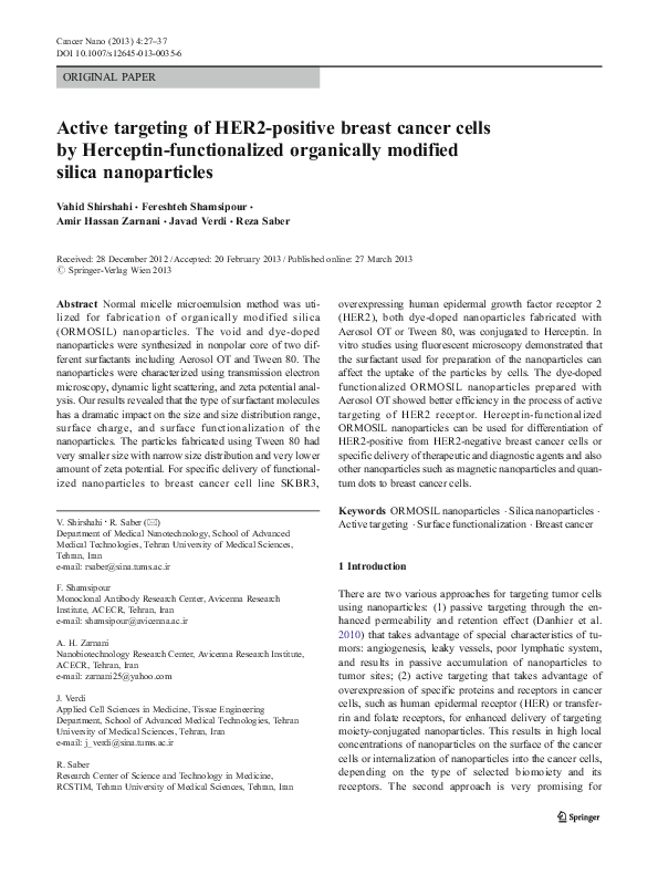 (PDF) Active targeting of HER2-positive breast cancer cells by ...