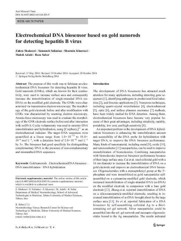 (PDF) Electrochemical DNA biosensor based on gold nanorods for ...
