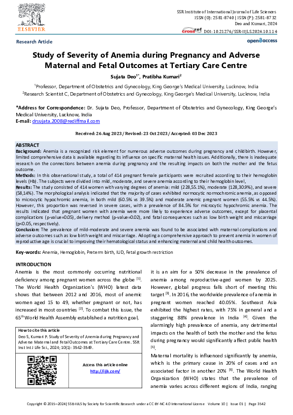 (PDF) Study of Severity of Anemia during Pregnancy and Adverse Maternal ...