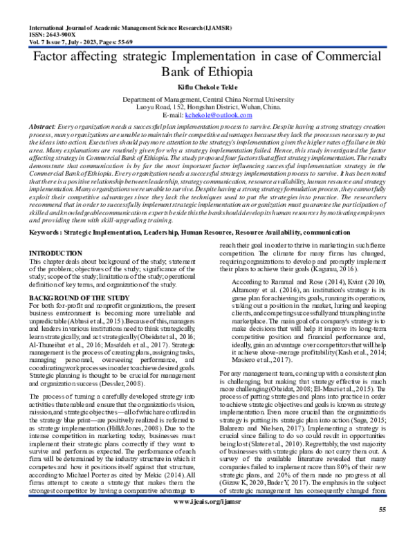 (PDF) Factor affecting strategic Implementation in case of Commercial ...