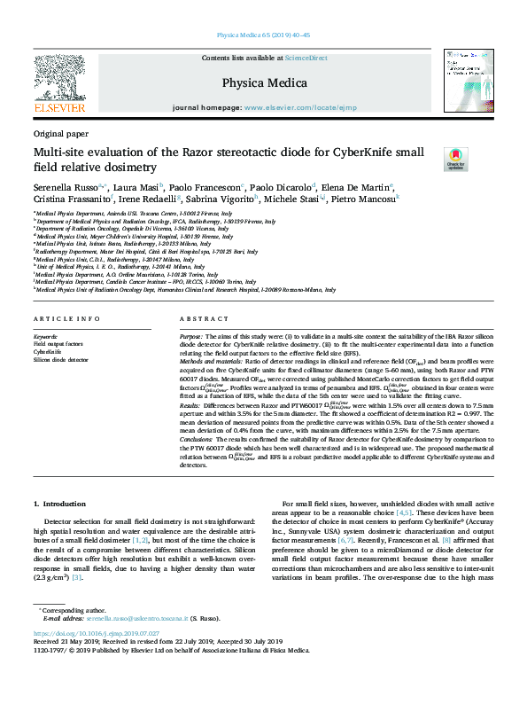 (PDF) Multi-site evaluation of the Razor stereotactic diode for ...