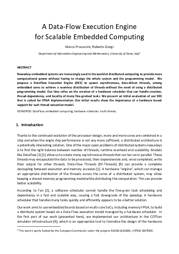 (PDF) A Data-Flow Execution Engine for Scalable Embedded Computing