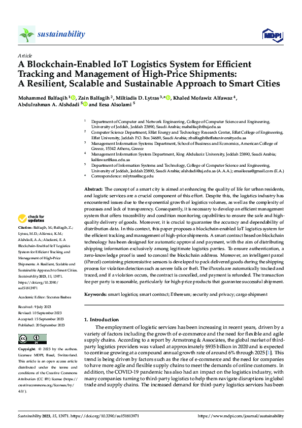 (PDF) A Blockchain-Enabled IoT Logistics System for Efficient Tracking ...