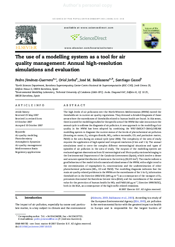 (PDF) The use of a modelling system as a tool for air quality ...