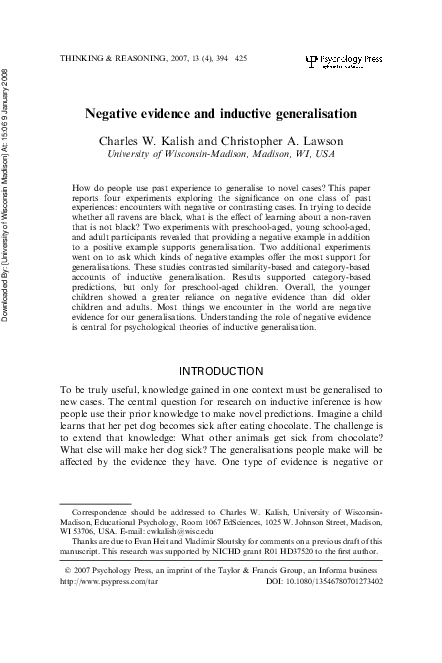 (PDF) Negative evidence and inductive generalisation