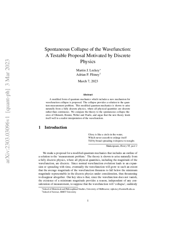 (PDF) Spontaneous Collapse of the Wavefunction: A Testable Proposal ...