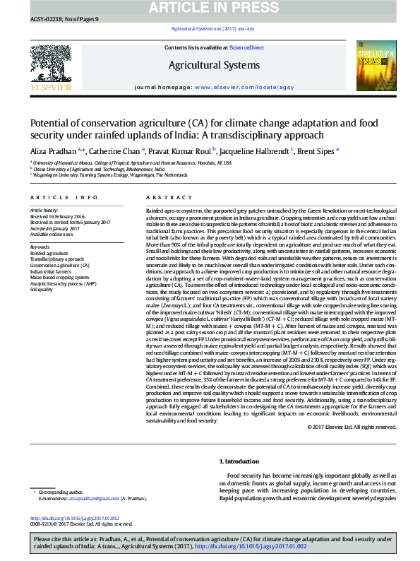(PDF) Potential of conservation agriculture (CA) for climate change ...