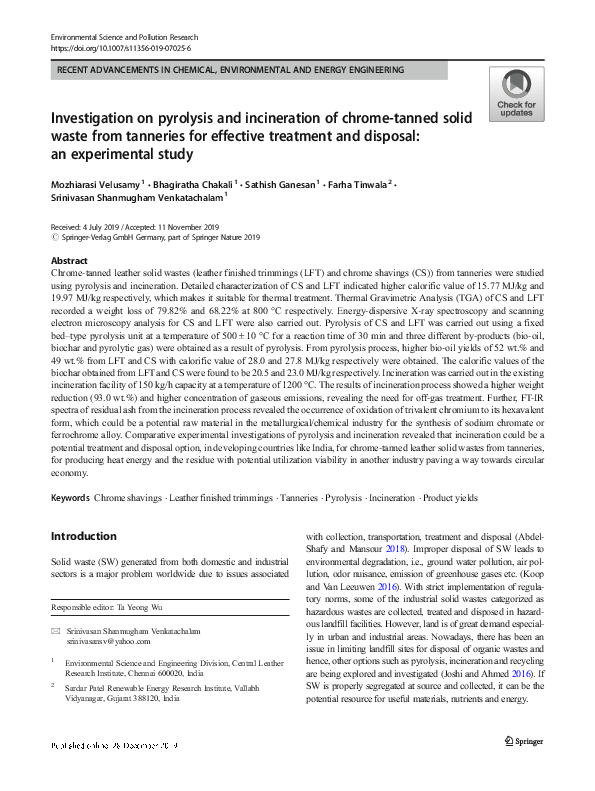 (PDF) Investigation on pyrolysis and incineration of chrome-tanned ...