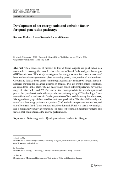 (PDF) Development of net energy ratio and emission factor for quad ...