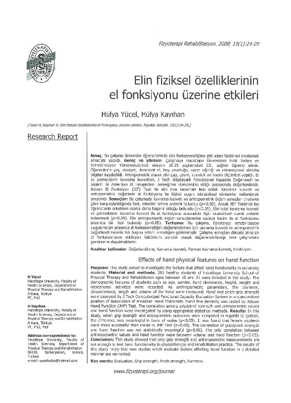 (PDF) Effects of hand physical features on hand function