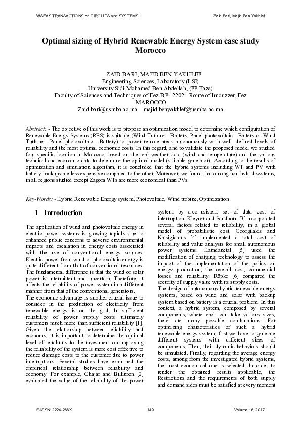 (PDF) Optimal sizing of Hybrid Renewable Energy System case study Morocco