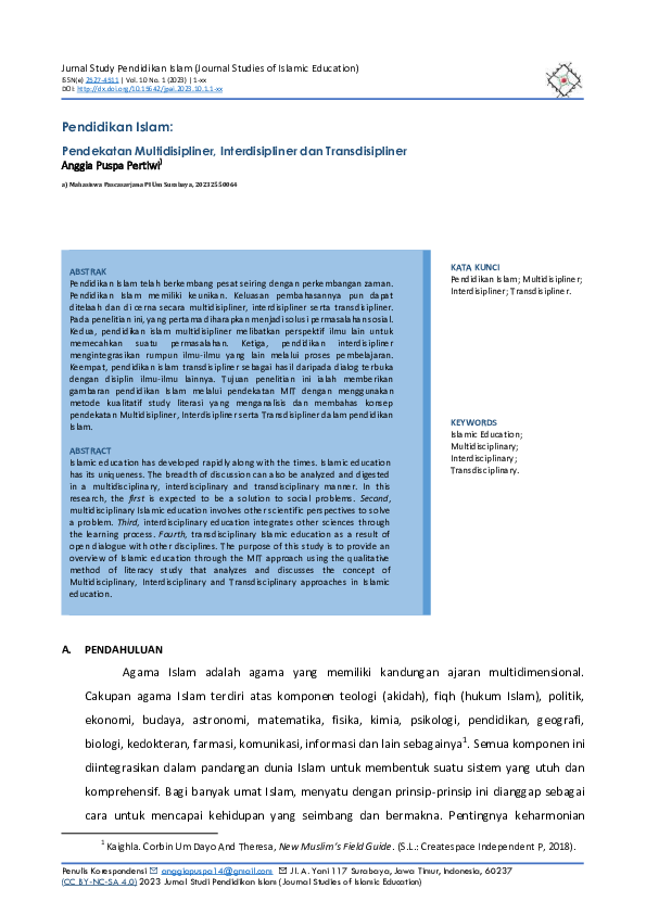 (PDF) Jurnal Study Pendidikan Islam : Pendekatan Multidisipliner ...