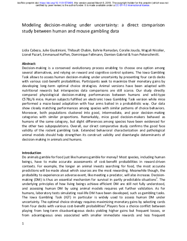 (PDF) Modeling decision-making under uncertainty: a direct comparison ...