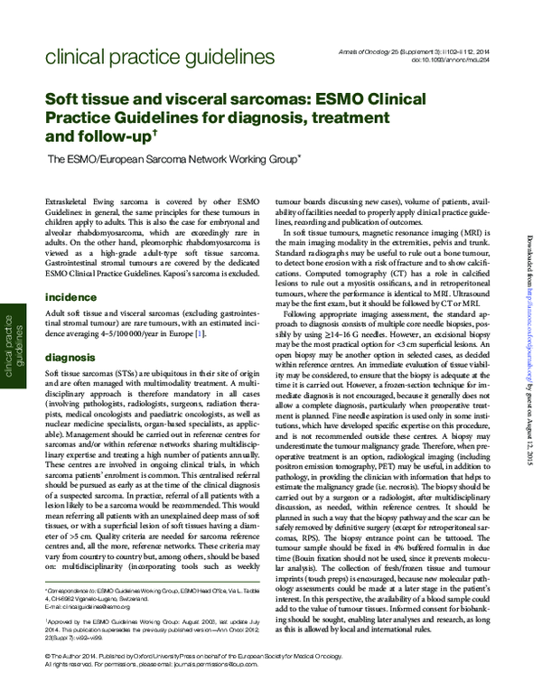 (PDF) Soft tissue and visceral sarcomas: ESMO Clinical Practice ...