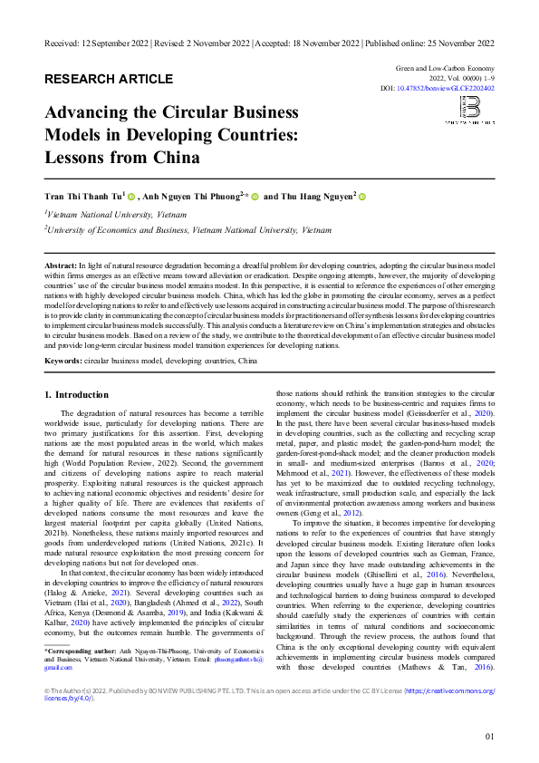 (PDF) Advancing the Circular Business Models in Developing Countries ...