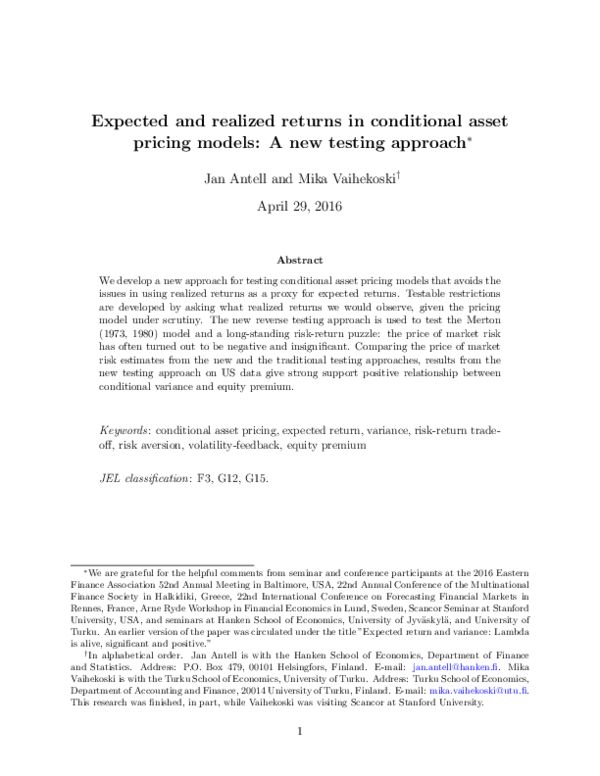 (PDF) Expected and realized returns in conditional asset pricing models ...