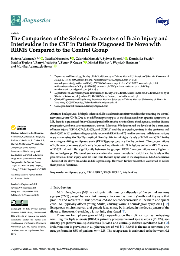 (PDF) The Comparison of the Selected Parameters of Brain Injury and ...