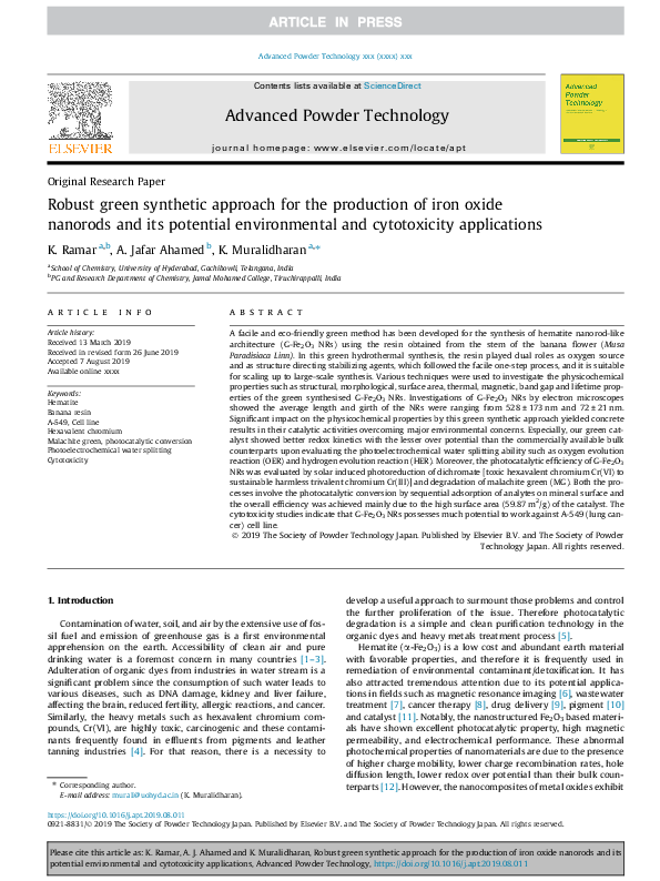 (PDF) Robust green synthetic approach for the production of iron oxide ...