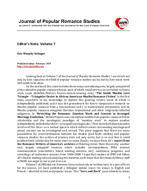 (PDF) Editor’s Note: Volume 7