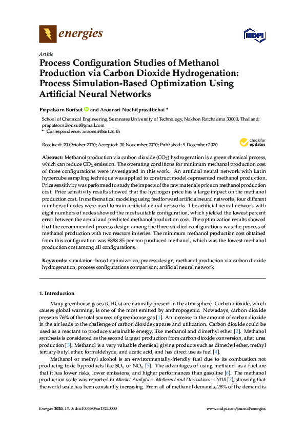 (PDF) Process Configuration Studies of Methanol Production via Carbon ...