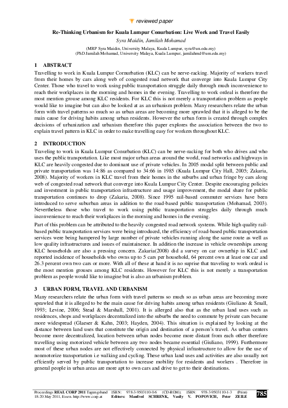 (PDF) Re-Thinking Urbanism for Kuala Lumpur Conurbation: Live Work and ...