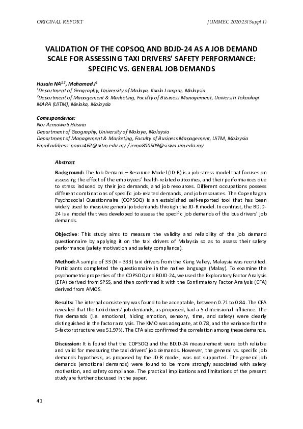(PDF) Validation of the Copsoq and BDJD-24 as a Job Demand Scale for ...