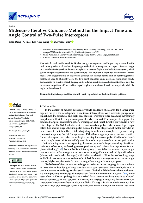 (PDF) Midcourse Iterative Guidance Method for the Impact Time and Angle ...