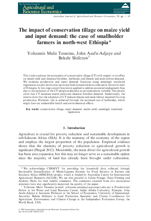 (PDF) The impact of conservation tillage on maize yield and input ...