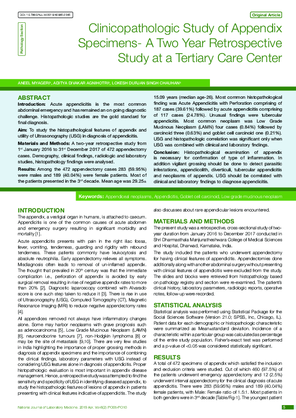 (PDF) Clinicopathologic Study of Appendix Specimens- A Two Year ...
