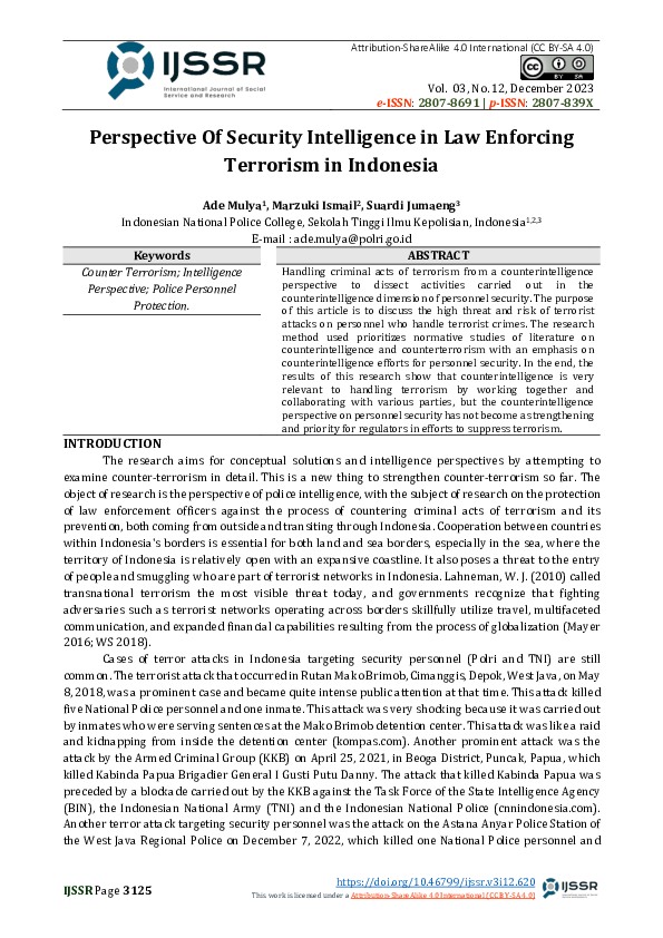 (PDF) Counter Terrorism, Intelligence Perspective, Police Personnel ...