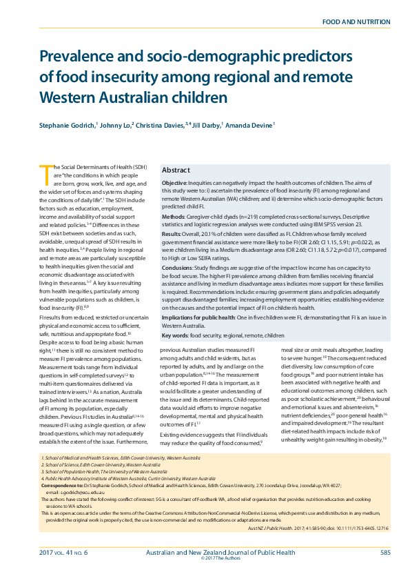 (PDF) Prevalence and socio‐demographic predictors of food insecurity ...