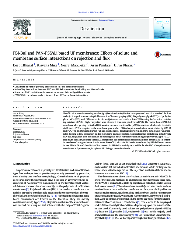 (PDF) PBI-BuI and PAN-PSSALi based UF membranes: Effects of solute and ...