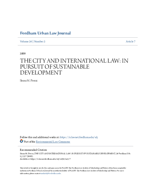 (PDF) The City and International Law: In Pursuit of Sustainable Development