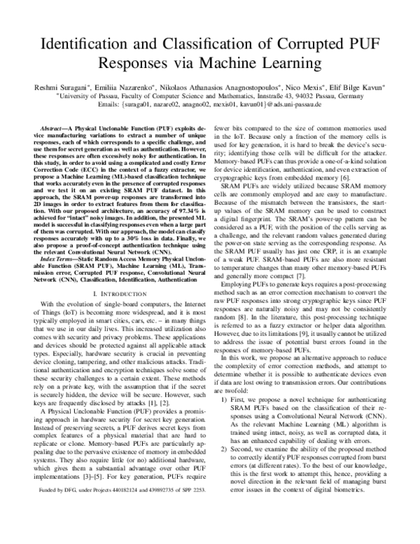 (PDF) Identification and Classification of Corrupted PUF Responses via ...