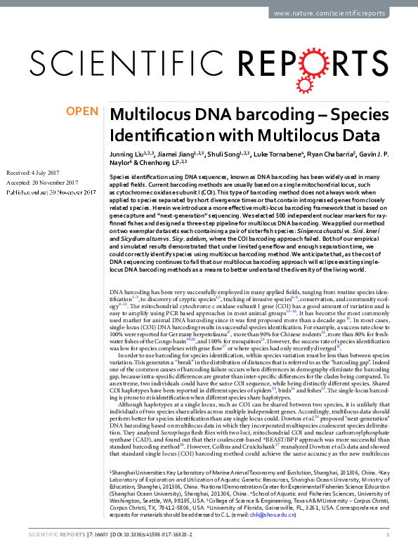 (PDF) Multilocus DNA barcoding – Species Identification with Multilocus ...