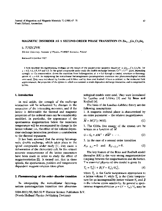 (PDF) Magnetic disorder as a second-order phase transition in Zn1− ...