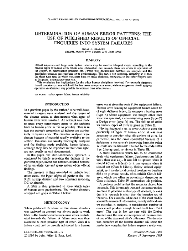 (PDF) Determination of human error patterns: The use of published ...