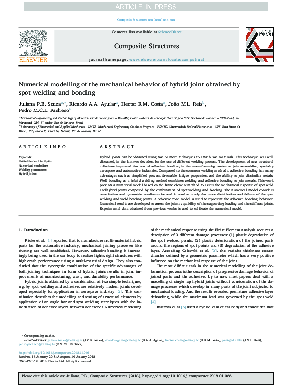 (PDF) Numerical modelling of the mechanical behavior of hybrid joint ...