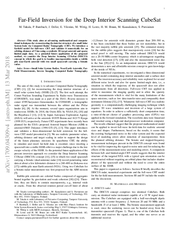 (PDF) A Far-Field Inversion Approach for the Deep Interior Scanning CubeSat