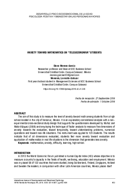 (PDF) Anxiety Toward Mathematics on “Telesecundaria” Students