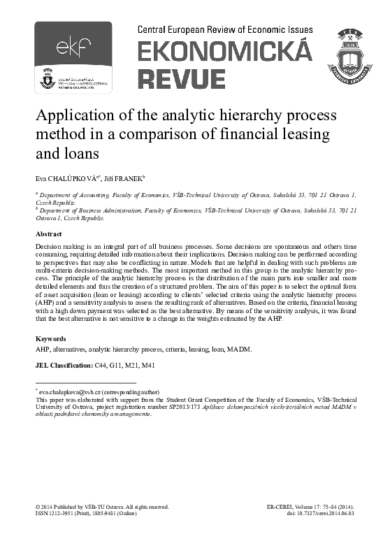 (PDF) Application of the analytic hierarchy process method in a ...