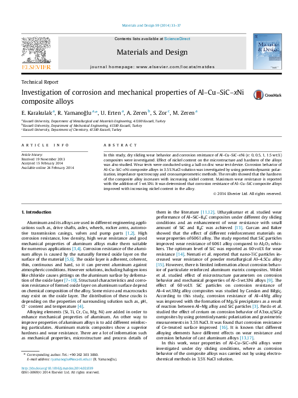 (PDF) Investigation of corrosion and mechanical properties of Al–Cu–SiC ...