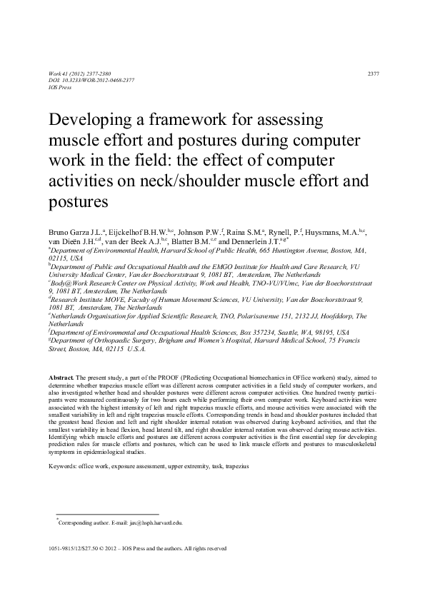 (PDF) Developing a framework for assessing muscle effort and postures ...