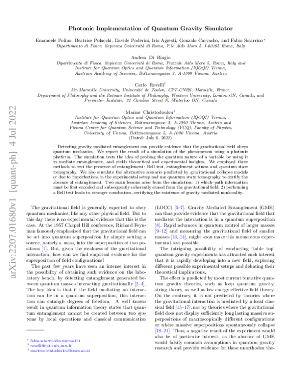 (PDF) Photonic Implementation of Quantum Gravity Simulator