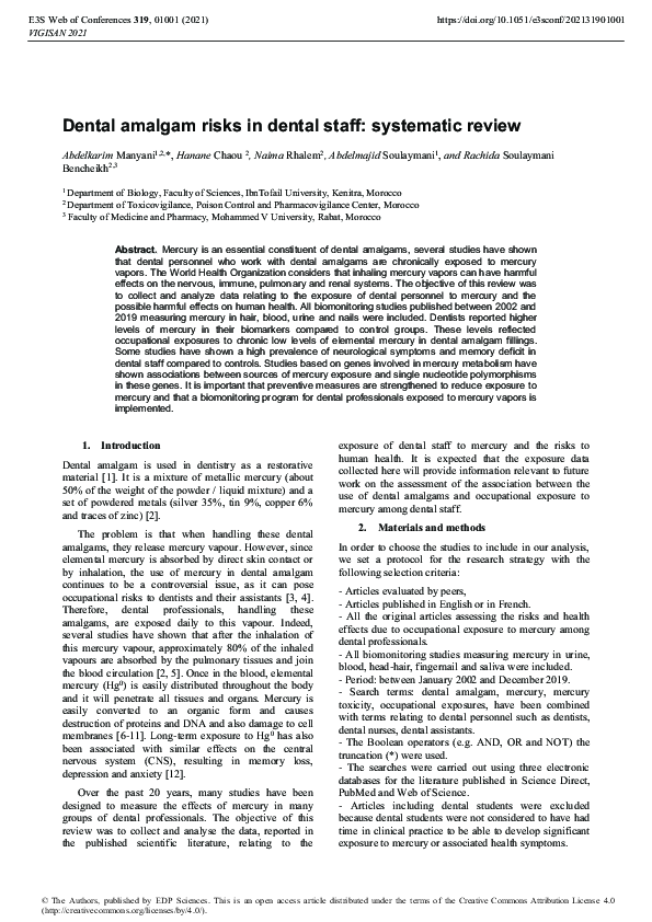 (PDF) Dental amalgam risks in dental staff systematic review Naima
