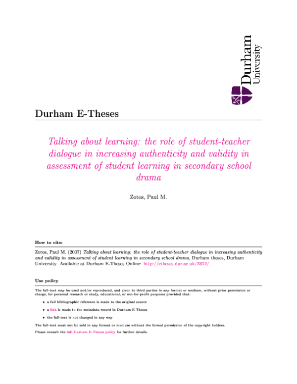 (PDF) Talking about learning: the role of student-teacher dialogue in ...