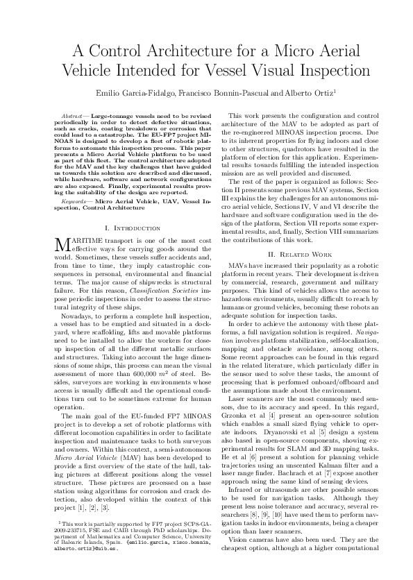 (PDF) A Control Architecture for a Micro Aerial Vehicle Intended for ...