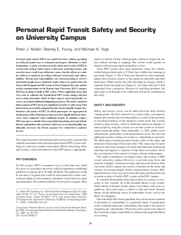 (PDF) Personal Rapid Transit Safety and Security on University Campus