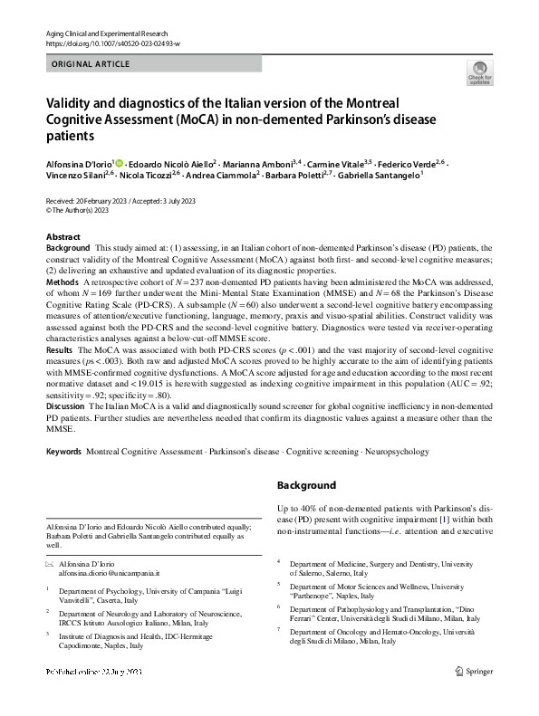 (PDF) Validity and diagnostics of the Italian version of the Montreal ...